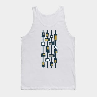 Mid Century Funky Blocks in Navy, Grey, Mustard Yellow and White Tank Top